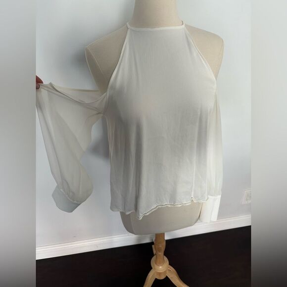 Zara size small white halter top style blouse with sheer sleeves - Picture 3 of 6